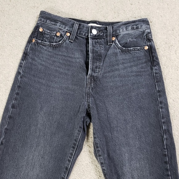 Levi's Wedgie Straight Jeans Women 26x28 Black Raw Hem Premium - Picture 3 of 14